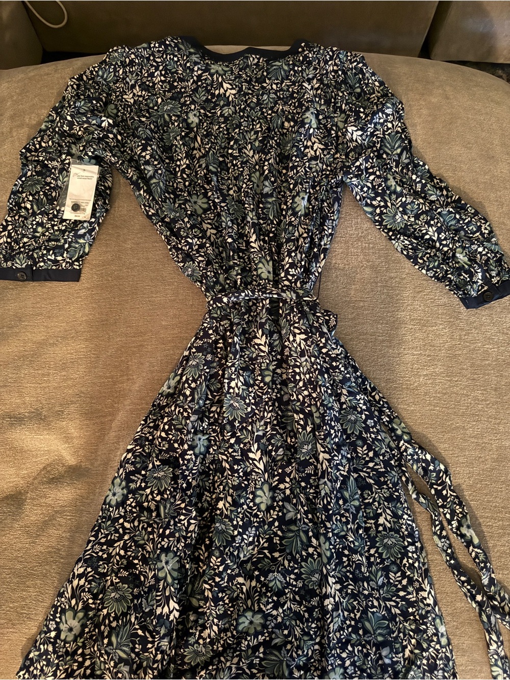 Kohl's Navy Floral Long-Sleeve Midi Dress with Green Accents